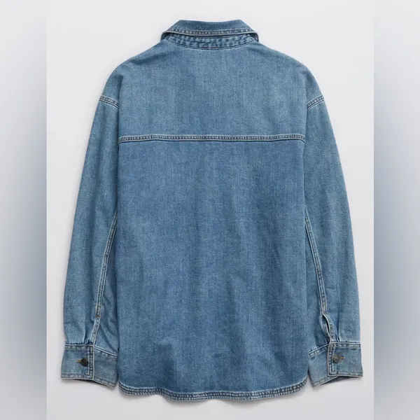 Aerie Dark Wash Denim Shacket Shirt Jacket Oversized - Image 6