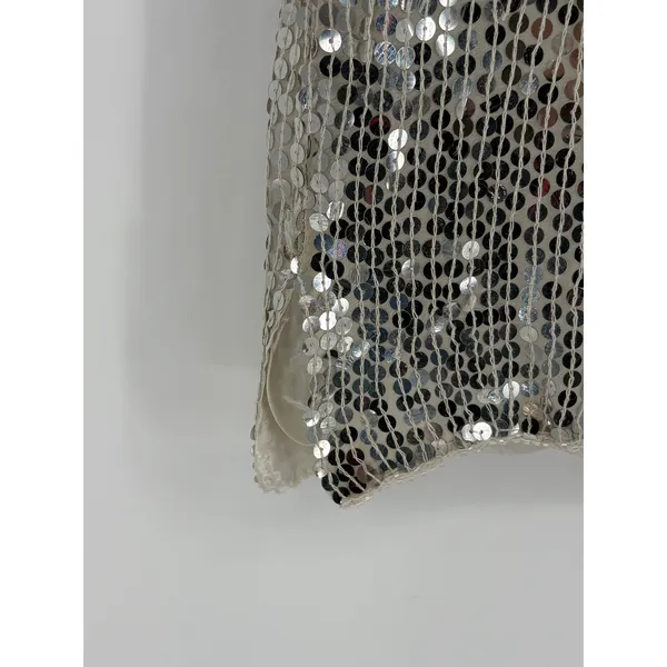 Vintage Elegance by Anujan 100% Silk Sequin Top Small Beaded White‎ Silver Party - Image 5
