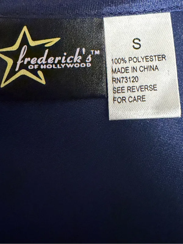 Fredericks of Hollywood Navy Blue Satin Chemise Slip Dress Side Tie‎ Lingerie S - Image 9