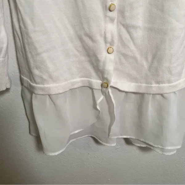 AB‎ Studio Women's Size Medium Cardigan Blouse Peplum Hem White Scoop Neck - Image 4
