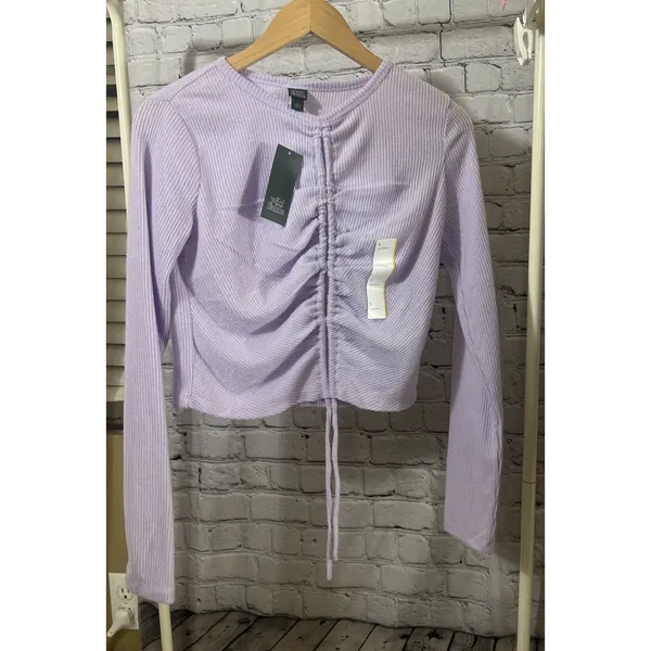 Wild Fable Long Sleeve Lace-Up Cozy Knit Blouse Purple Women's Small NWT - Image 4