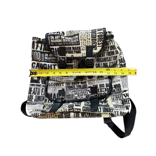 Black & White Newspaper Print Drawstring Backpack - Image 8