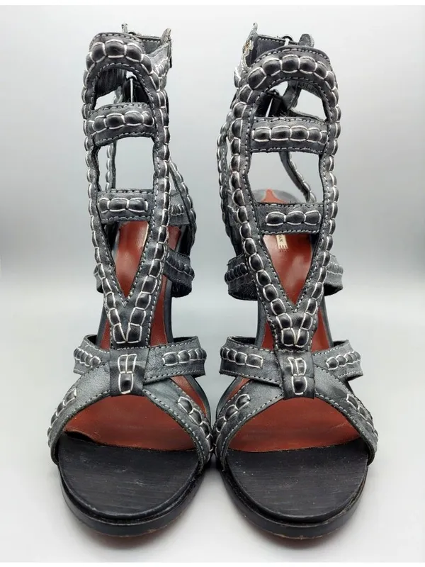 Leon Max All Leather High Heel 4.75" Tall Gray Strappy Shoes Size 8M Sexy - Image 2