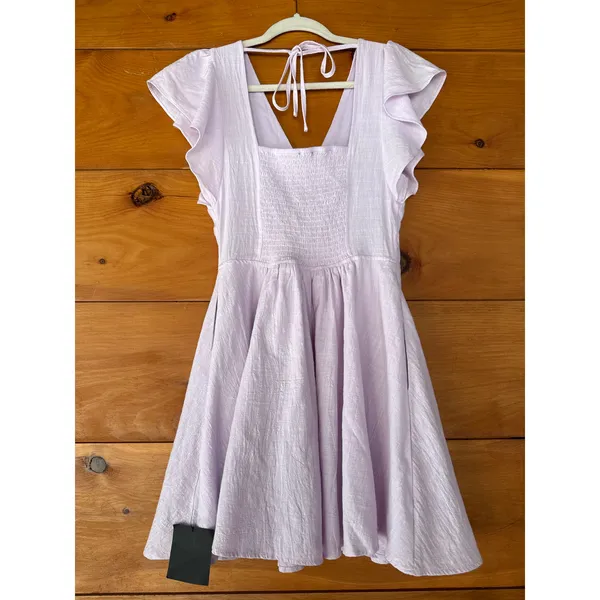 NWT Lulus Sweeten Me Up Lilac Flutter Sleeve Mini Dress With Pockets Weekend M - Image 3