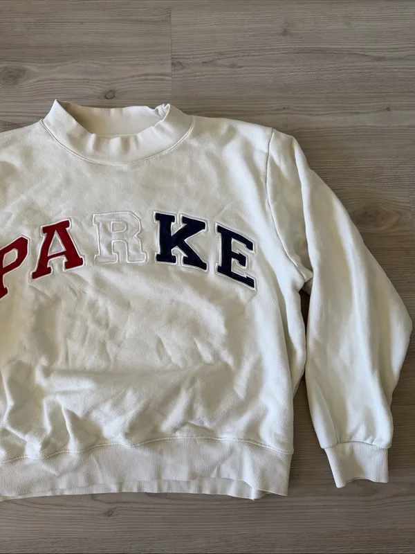 Parke Fourth Of July Drop Mockneck Sweater with Red, White & Blue Lettering - Image 2