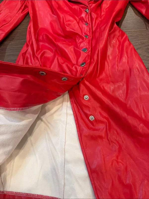 Fashion Emoji Red Button-Front Faux Leather Dress/Coat Medium - C27-107 - Image 6