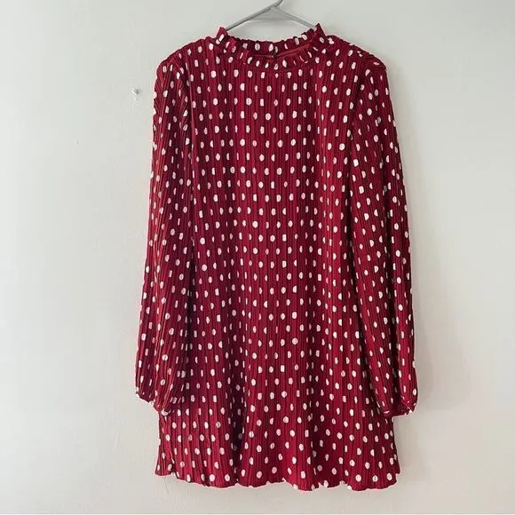 Lulus Pleat to Meet You Wine Red Polka Dot Long Sleeve Shift Dress LARGE‎ - Image 5