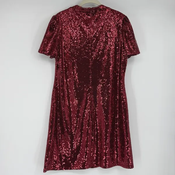 Marina Womens Red Sequin‎ Short Sleeve Shift Cocktail Party Dress Size 14 - Image 2