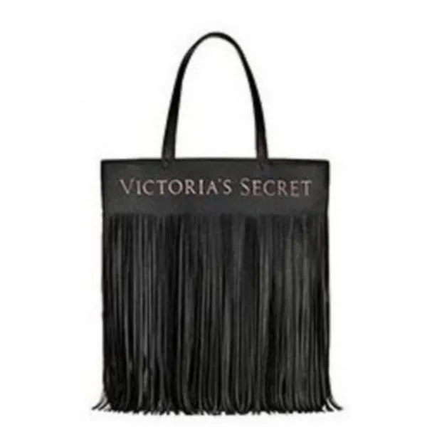 NWT Victoria's Secret Limited Edition black faux‎ leather fringe tote bag - Image 2