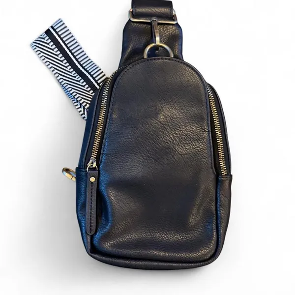 Anthropologie Urban Originals Black Faux Leather Sling Belt Bag Guitar Strap - Image 8
