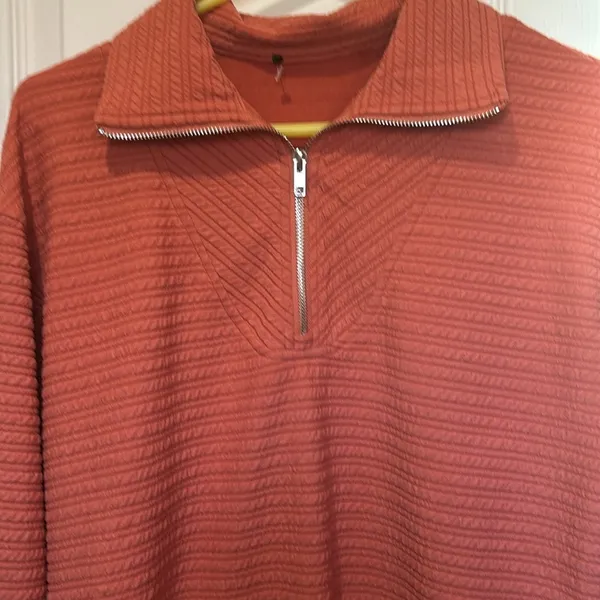 Source Unknown BURNT ORANGE TOP WITH DRAW STRING ON BOTTOM HEM LONG SLEEVES TEXTURED MATERIAL - Image 5