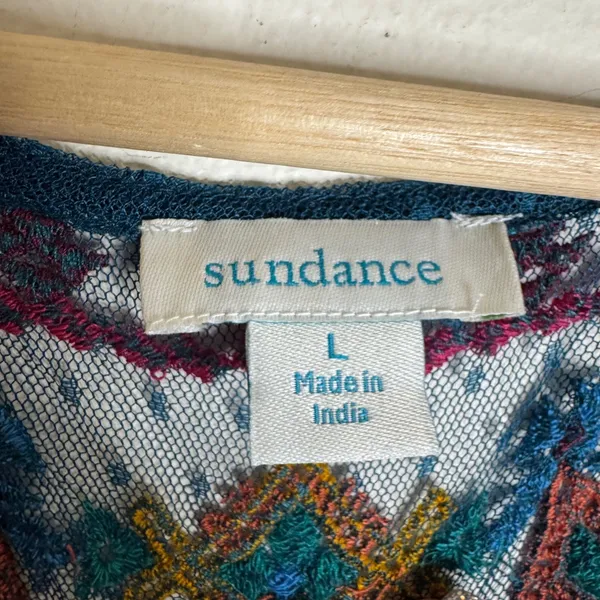 Sundance Maxi Dress Women's Embroidered Mesh Sheer Boho Teal Large - Image 7
