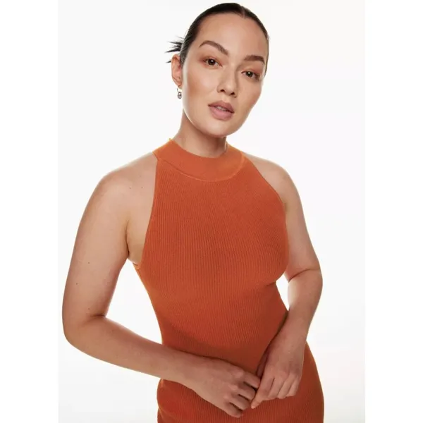 Aritzia Babaton Sculpt Knit Halter Mini Dress XS Flambeau Red Orange Bodycon - Image 3