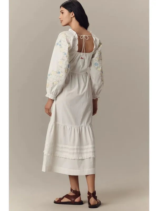 Damson Madder Junia Midi Dress in Embroidered 6 New Floral Cotton - Image 15