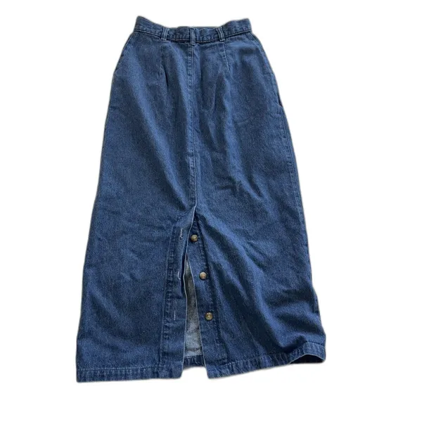 Denim Maxi Skirt Size 6 Pockets Pleated Vintage Made Is USA Y2K 90S - Image 5