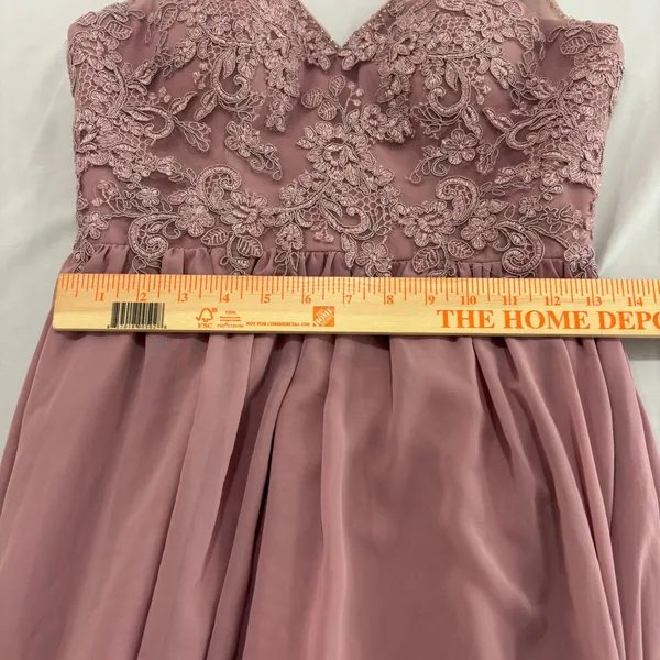 Azazie A4 Dusty Rose Lace V-Neck Chiffon Bridesmaid Formal Maxi Dress - Image 11