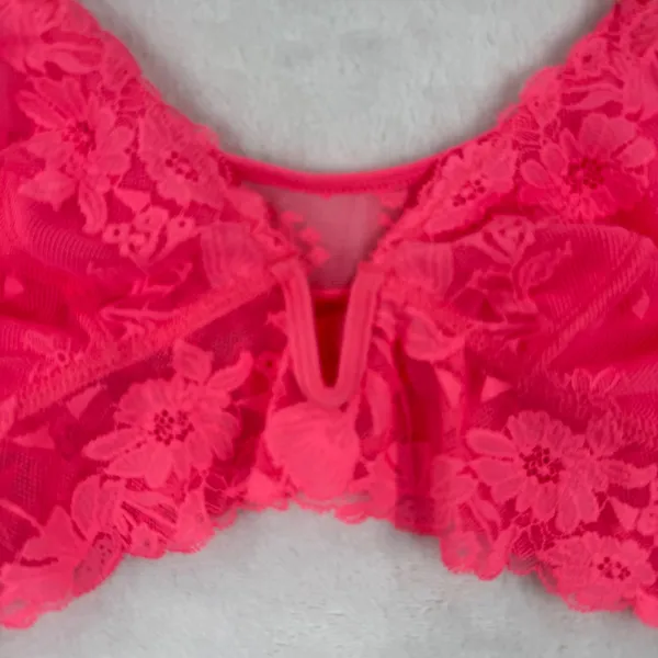 Aerie Real Good Lace Bralette Neon‎ Pink Floral V-Neck Mesh Longline Small - Image 2