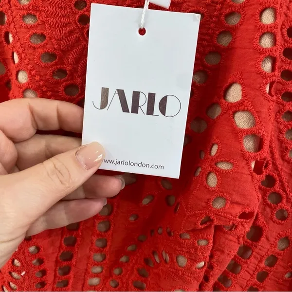 Jarlo NWT Anika Orange Eyelet Cocktail Dress Puff Sleeve Ruffle‎ Hem Sz 0 - Image 4