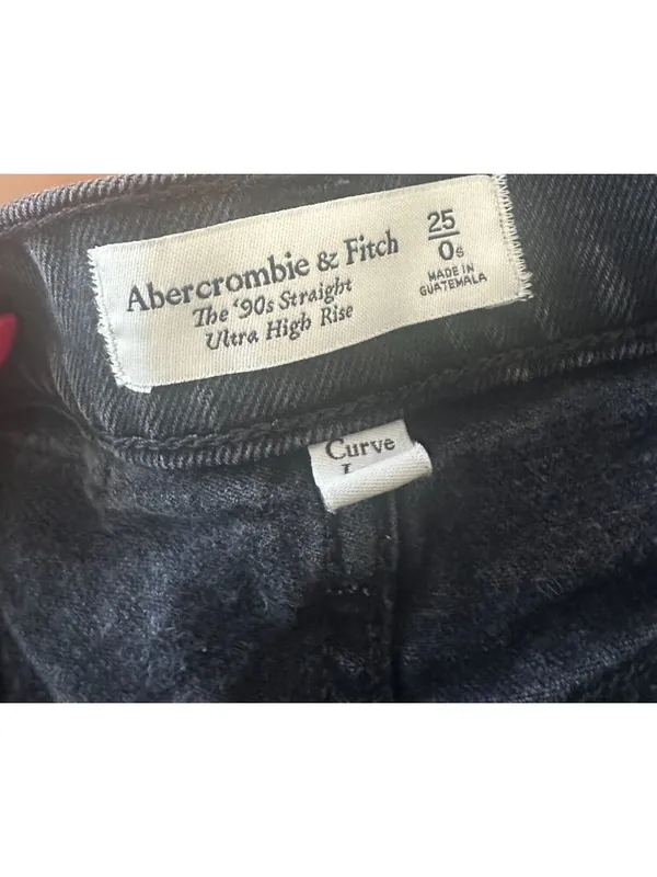 ABERCROMBIE & FITCH 90s Straight Ultra High Rise Black Distressed Jeans Sz 25/0 - Image 2