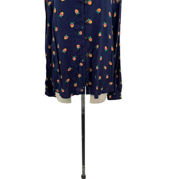 Anthropologie Kendra Dandy Dreamer Buttondown Top Blouse Pineapple Navy Blue‎ 12 - Image 6