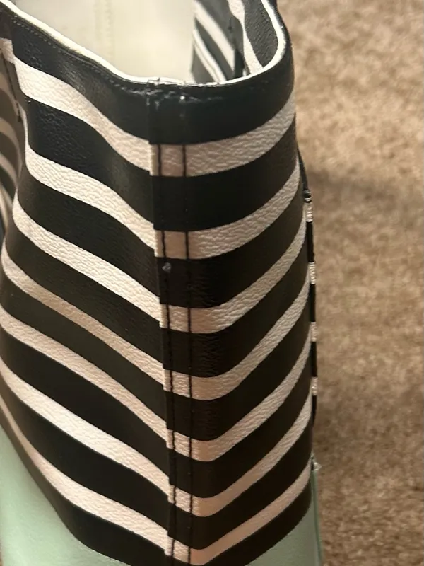 kate spade New York Black & Cream Striped Tote with Mint Base - Image 11