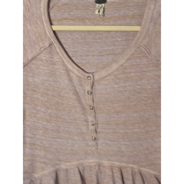 Free People We The Free Womens Henley Top S Pink Waffle Knit Peplum Boho - Image 4