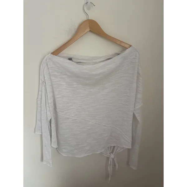 We The Free Free People White Slub Knit Side Tie Off Shoulder Top Womens XS - Image 2