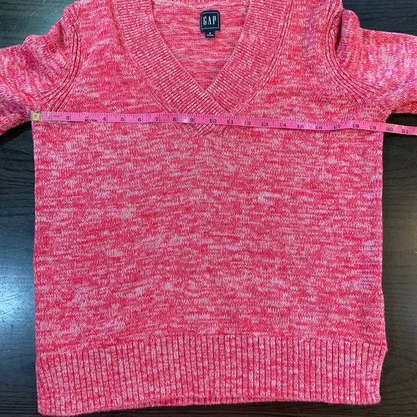 GAP Pink Marled Y2K Style V-Neck Sweater S Clean Girl Cozycore 100% Cotton Knit - Image 9