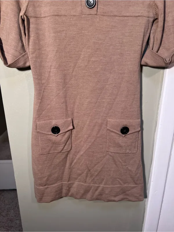 Banana Republic Women’s Size Small Short Sleeve Sweater Dress Tan Brown Buttons - Image 4