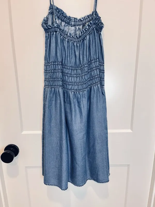Ruched Tencel Denim Spaghetti Strap Sundress Women SzS - Image 2