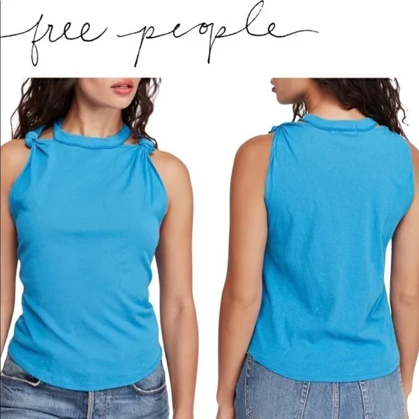 Free People Side Knot Tie Knit Tank Blue Size XS - Image 2