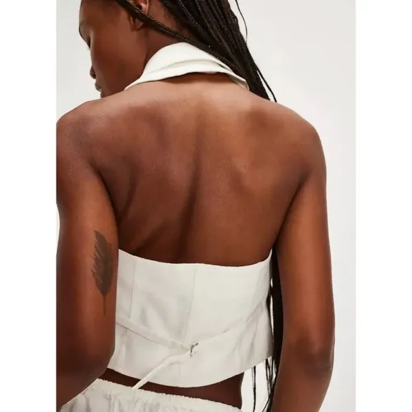 Free People Desk To Dinner Vest Ivory Halter Sz Small $78 retail NWT Linen blend - Image 3