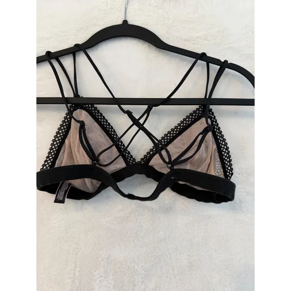 Victoria's Secret Black Lace Strappy Bralette Medium Triangle Cross Back Mesh - Image 6