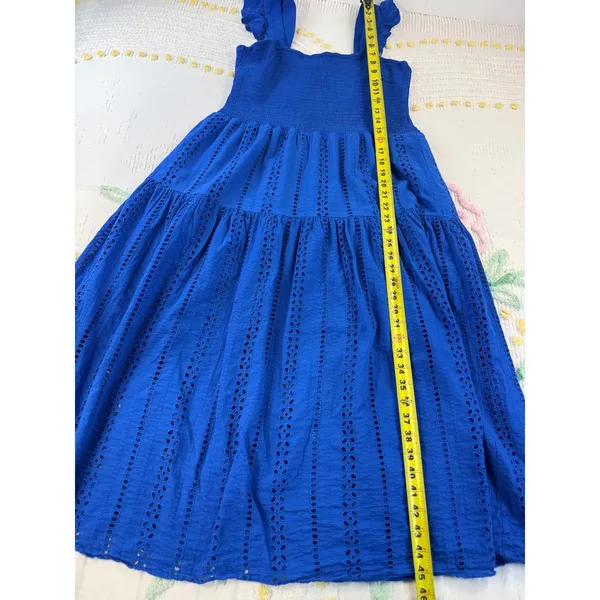 Grace+Karma Blue Smocked Eyelet Midi Dress Ruffle‎ Strap XL - Image 2