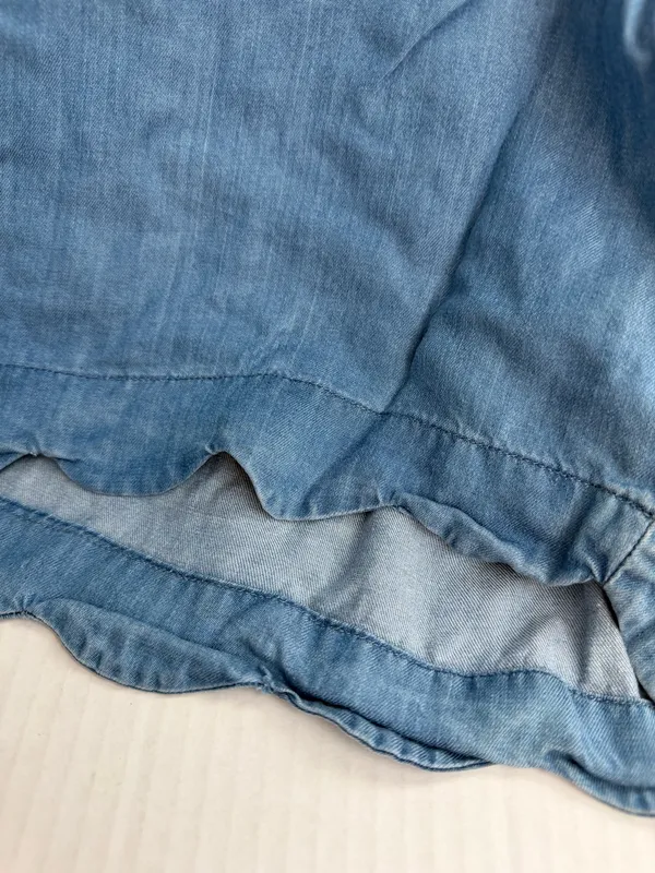 Crown& ivy Blue Linen-Blend Scalloped Hem Shorts - Image 3