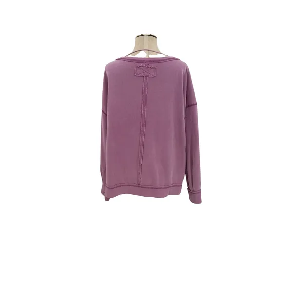 Free People‎ We The Free Oversized V Neck Raw Seam Sweatshirt Purple Small - Image 5