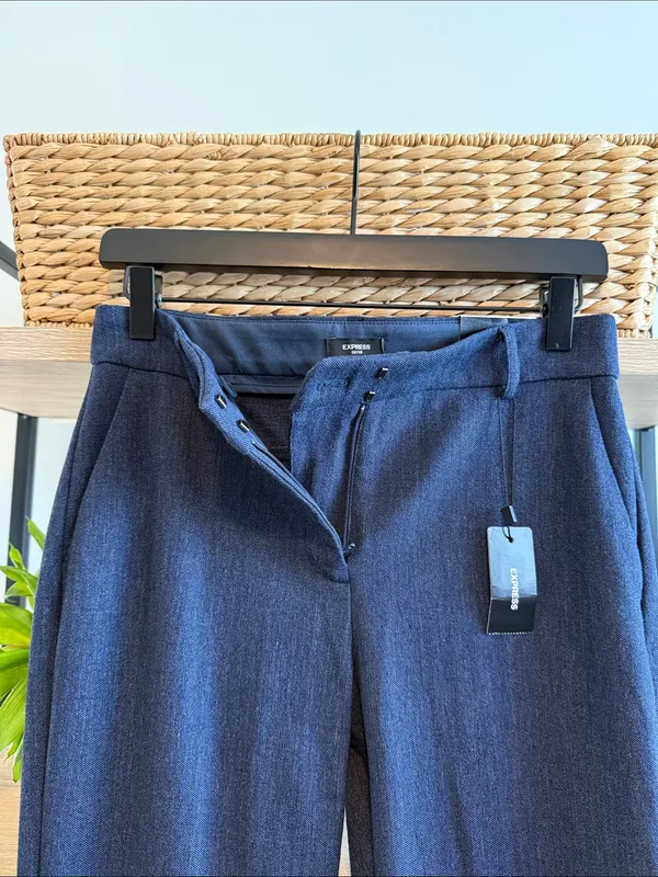 NWT Express Editor Boot Cut Mid-Rise Navy Woven Career Dress Pant Trouser 2 Long - Image 8