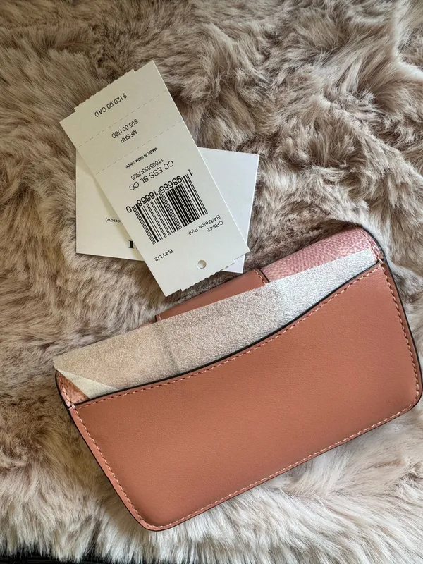 COACH CR542 Essential Slim Card Case Signature Canvas Melon Pink Wallet NWT - Image 2