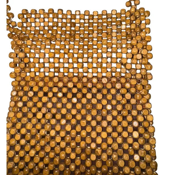 Wooden Beaded Crossbody Bag Purse Boho Hippie Granola Natural Textured‎ 7x7.5 - Image 3