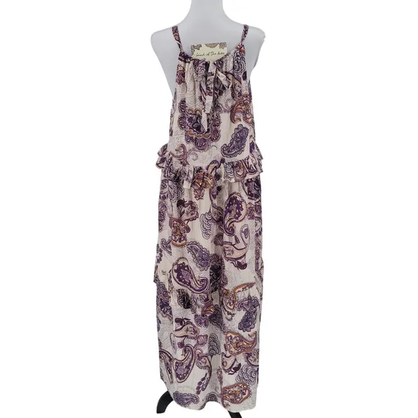 Band of the Free Paisley Maxi Dress Womens Size S‎ Cream Purple Boho Beachy NWT - Image 2