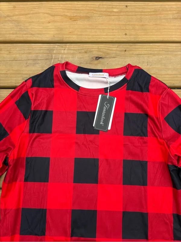 Fantaslook Women’s Small Red Black Buffalo Plaid Tunic Sweatshirt NWT - Image 4
