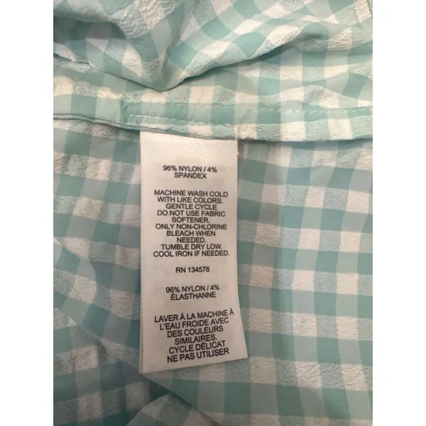 Vineyard Vines Performance Gingham Puff Sleeve Square Neck Dress Blue White S - Image 5