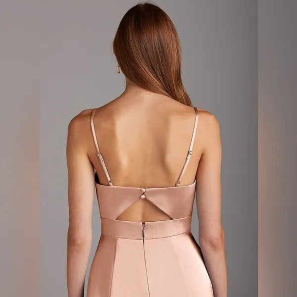 AZAZIE SHANIA NWT Rose Gold Sheath V-Neck Pleated Stretch Satin Dress Size C - Image 4