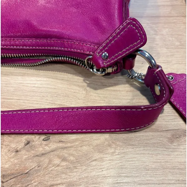 Coach‎ Magenta Pink Leather Hobo Shoulder Bag Silver Hardware 27741 - Image 6