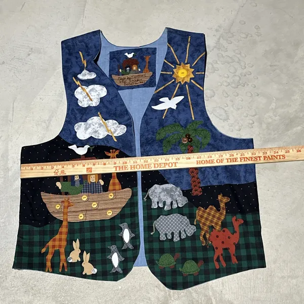 Womens Handmade Vest Womens L XL Noah's Ark Applique Folk Art Animal Theme Retro - Image 6