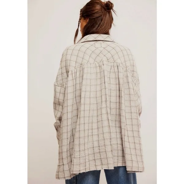 Free People Oversized Bohemian Grunge 90s Fall Cardiff Plaid Top Shirt Large - Image 4