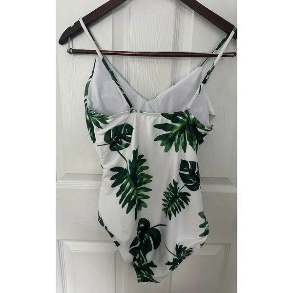 Tempotrek Swimsuit Womens Medium One Piece Ruffle Front White/Green Palms NEW - Image 2