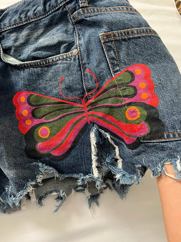 Free People Distressed Denim Butterfly Shorts - Image 6