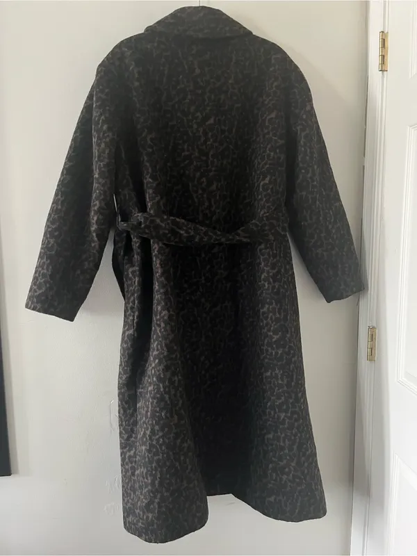 Nordstrom Leopard Wool Blend Belted Long Trench Coat XL Jacket Quiet Luxury - Image 8