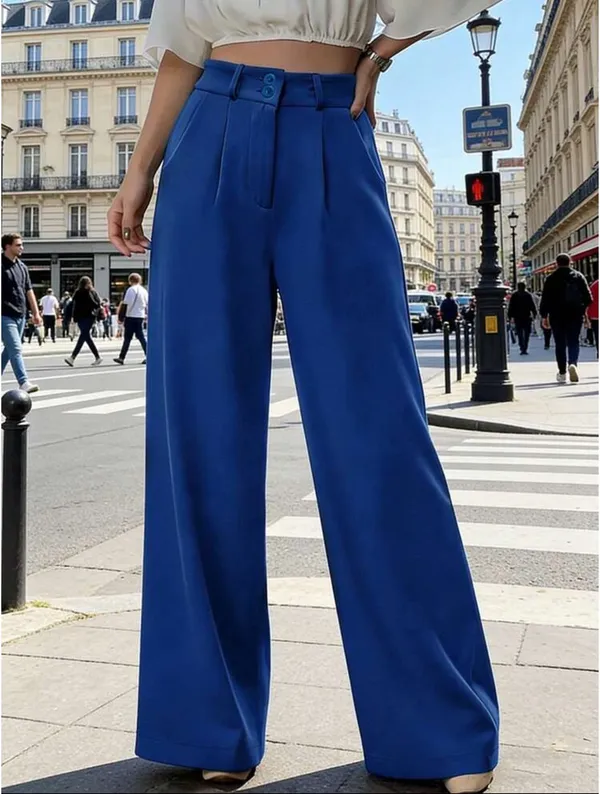 Royal Blue Pleated Wide Leg Trouser Pants XL - Image 5